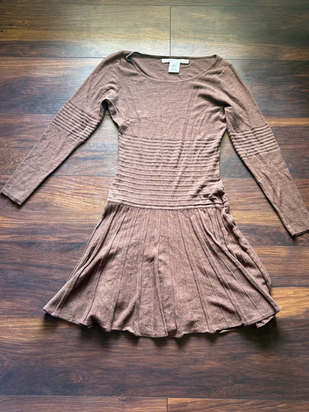 Max Studio Ribbed Knit Fit & Flare Long Sleeve Sweater Dress Scoop Neck Size M